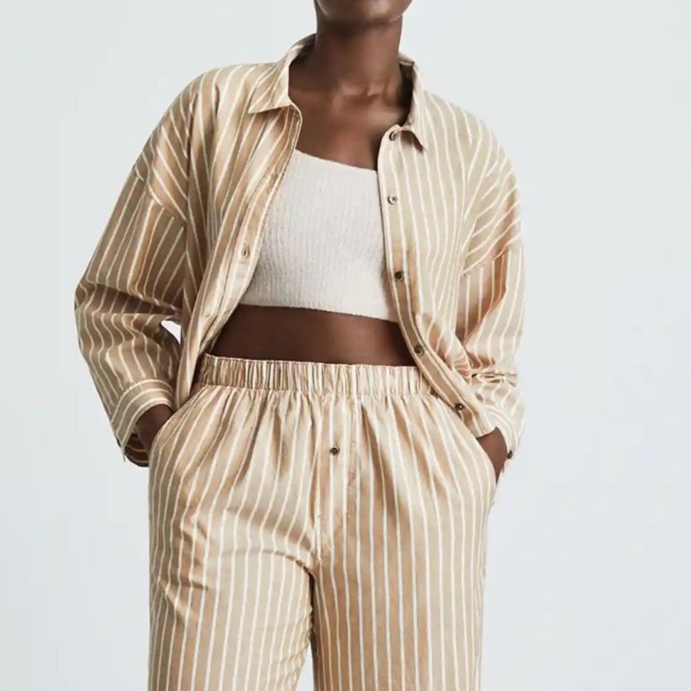 Everlane The Woven P.J. Top Cotton Brown White Stripes Size Small NWT